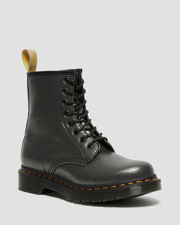 Women's Dr Martens Vegan 1460 Metallic Emboss Lace Up Boots Grey | AU 224VRW